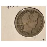 1911 Barber Silver Quarter
