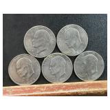 Five Eisenhower Silver Dollars, 1971-1976