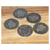 Five U.S. Silver Barber Dimes