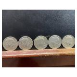 Five Kennedy Half Dollars, 40% Silver