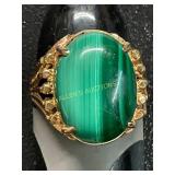 14 KT Yellow Gold Malachite Ring, 5.1 Grams