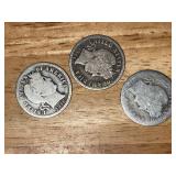 Three U.S. Barber Silver Dimes