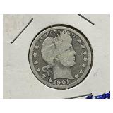 1901 Barber Silver Quarter