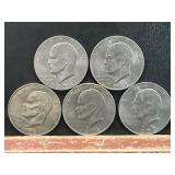 Five Eisenhower Silver Dollars, 1971-1974