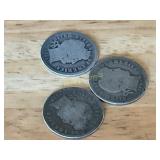 Three Silver Barber Dimes
