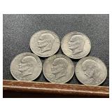 Five Eisenhower Dollar Coins (1971-1977)