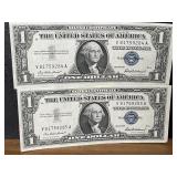 Two Consecutive ï¿½Uncirculated 1957 One-Dollar Silv
