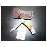 Clip Point Damascus Folding Knife with Sheath