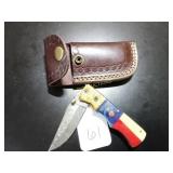 Clip Point Damascus Folding Knife with Sheath