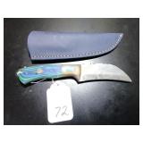 Hawkbill Point Damascus Hunting Knife with Sheath