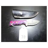 Drop Point Damascus Hunting Knife with Sheath