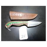 Straight Point Damascus Hunting Knife with Sheath