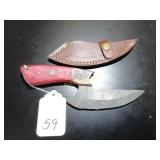 Rocker Blade Damascus Custom Knife with Sheath