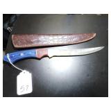 Straight Point Damascus Filet Knife with Sheath