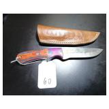 Straight Point Damascus Hunting Knife with Sheath