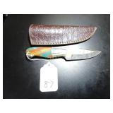 Clip Point Damascus Hunting Knife with Sheath