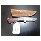 Drop Point Damascus Hunting Knife with Sheath
