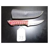 Trailing Point Damascus Hunting Knife with Sheath