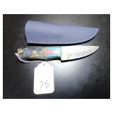 Straight Point Damascus Hunting Knife with Sheath