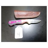 Drop Point Damascus Hunting Knife with Sheath