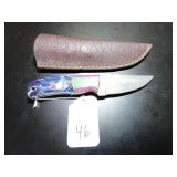 Straight Point Damascus Knife with Sheath