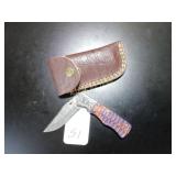 Clip Point Damascus Folding Knife with Sheath