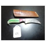 Hawkbill Point Damascus Hunting Knife with Sheath