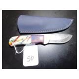 Nessmuk Point Damascus Hunting Knife with Sheath