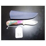Nessmuk Point Damascus Hunting Knife with Sheath