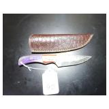 Straight Point Damascus Hunting Knife with Sheath