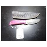 Clip Point Damascus Hunting Knife with Sheath