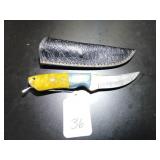 Trailing Point Damascus Hunting Knife with Sheath