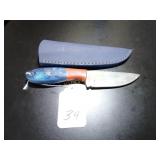 Straight Point Damascus Hunting Knife with Sheath