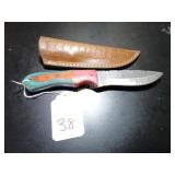 Drop Point Damascus Hunting Knife with Sheath
