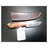 Clip Point Damascus Hunting Knife with Sheath