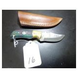 Clip Point Damascus Hunting Knife with Sheath