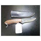 Drop Point Damascus Hunting Knife with Sheath