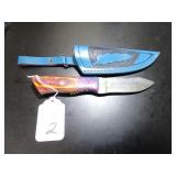 Drop Point Damascus Hunting Knife with Sheath