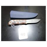 Clip Point Damascus Hunting Knife with Sheath