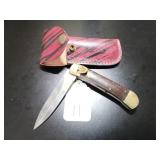 Clip Point Damascus Folding Knife with Sheath