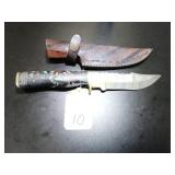 Drop Point Damascus Hunting Knife with Sheath