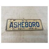 1972 North Carolina Asheboro License Plate