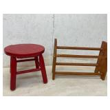Wooden Stool and Oak Rack
