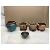 Collection of Ceramic Planters and Brass Bowl