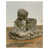 Cement Planter with Girl and Basket
