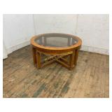 Round Glass-Top Coffee Table with Wood Frame