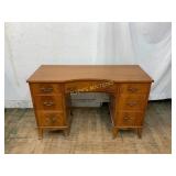 Mahogany-Style Kneehole Desk with Curved Front