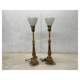 2 Brass Lamps with Frosted Shades