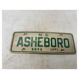 Asheboro N.C. License Plate