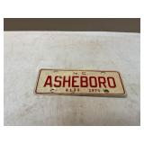 1970 North Carolina Asheboro License Plate